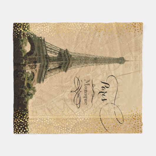 Eiffel Tower Paris  Map Gold Stippen Monogram Fleece Deken (Voorkant (Horizontaal))