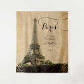 Eiffel Tower Paris Map Gold Stippen Monogram Wandkleed (Voorkant)