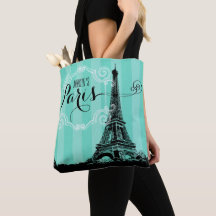 Eiffel Tower Paris Monogram Seafoam Green Stripes