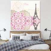 Eiffel Tower, Paris Pink Magnolia Canvas Afdruk (Insitu (Slaapkamer))