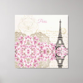 Eiffel Tower, Paris Pink Magnolia Canvas Afdruk