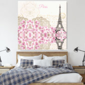 Eiffel Tower, Paris Pink Magnolia Canvas Afdruk (Insitu (Slaapkamer))