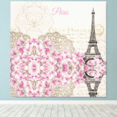 Eiffel Tower, Paris Pink Magnolia Canvas Afdruk (Insitu (Houten vloer))