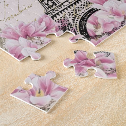 Eiffel Tower, Paris Pink Magnolia Legpuzzel (Zijkant)