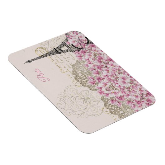 Eiffel Tower, Paris Pink Magnolia Magneet (Rechterzijde)