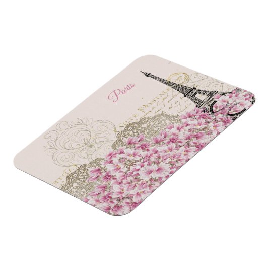 Eiffel Tower, Paris Pink Magnolia Magneet (Linkerzijde)