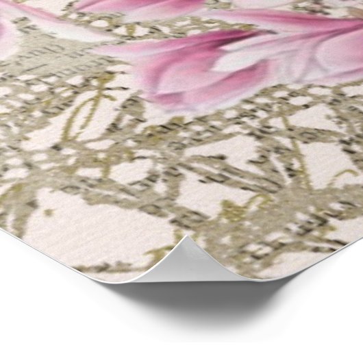 Eiffel Tower, Paris Pink Magnolia Poster (Hoek)