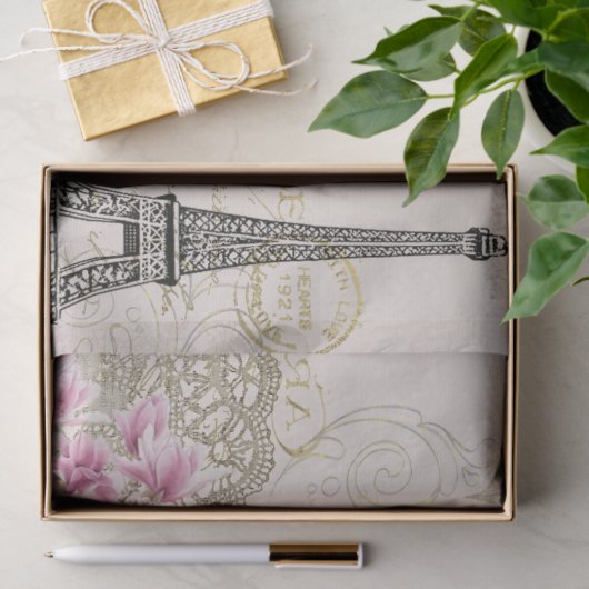 Eiffel Tower, Paris Pink Magnolia Tissuepapier (Geschenk)