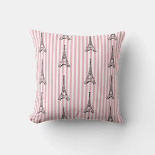 Eiffel Tower Paris Pink Stripe Pillow Kussen
