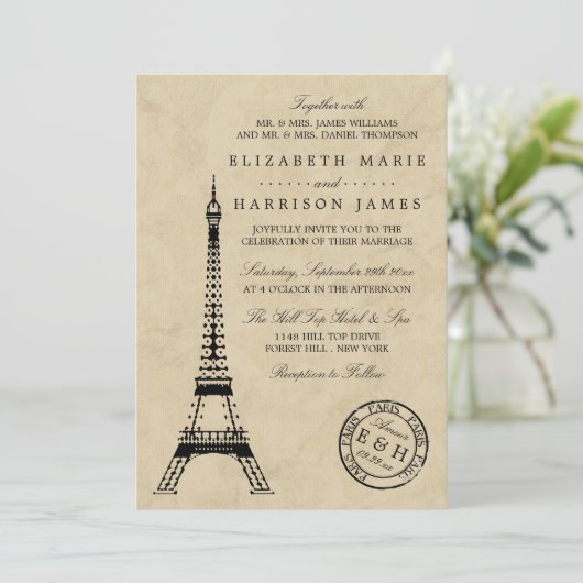 Eiffel Tower Paris Postmark Weddenschap Kaart (Staand voorkant)