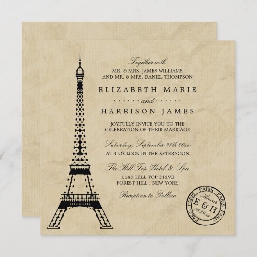 Eiffel Tower Paris Postmark Weddenschap Kaart (Voorkant / Achterkant)
