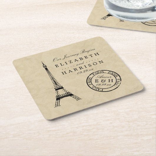 Eiffel Tower Paris Postmark Weddenschap Kartonnen Onderzetters (Schuin)