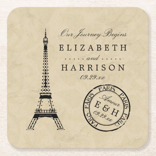 Eiffel Tower Paris Postmark Weddenschap Kartonnen Onderzetters (Voorkant)
