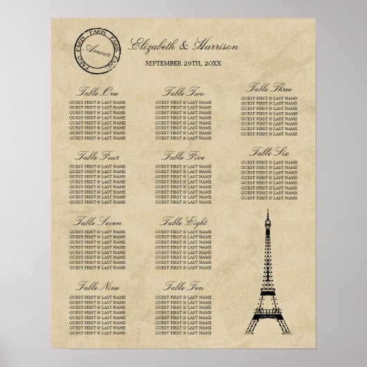 Eiffel Tower Paris Postmark Weddenschap Poster (Voorkant)