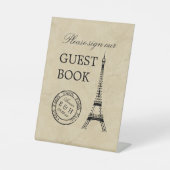 Eiffel Tower Paris Postmark Weddenschap Reclamebord Met Voetstuk (Voorkant)