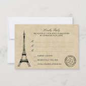 Eiffel Tower Paris Postmark Weddenschap RSVP Kaartje (Voorkant)