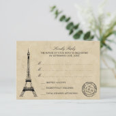 Eiffel Tower Paris Postmark Weddenschap RSVP Kaartje (Staand voorkant)