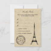 Eiffel Tower Paris Postmark Weddenschap RSVP Kaartje (Voorkant)
