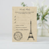 Eiffel Tower Paris Postmark Weddenschap RSVP Kaartje (Staand voorkant)