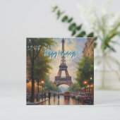 Eiffel Tower Paris Reis  Retro Art Feestdagenkaart (Staand voorkant)