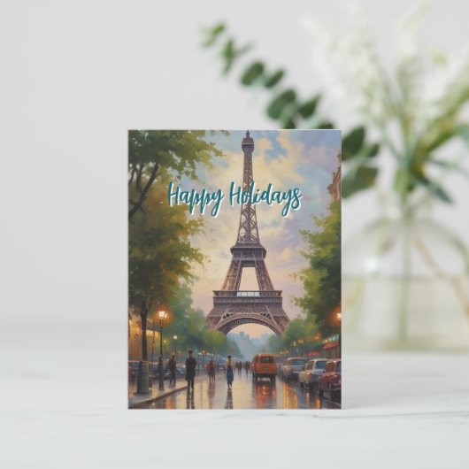 Eiffel Tower Paris Reis  Retro Art Feestdagenkaart (Staand voorkant)