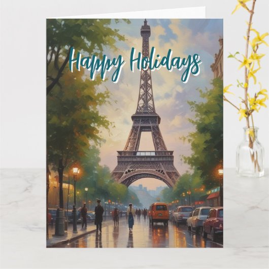 Eiffel Tower Paris Reis Retro Art Kaart (Gele Bloem)