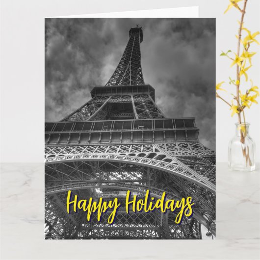 Eiffel Tower Paris Reis  Retro Art Kaart (Gele Bloem)