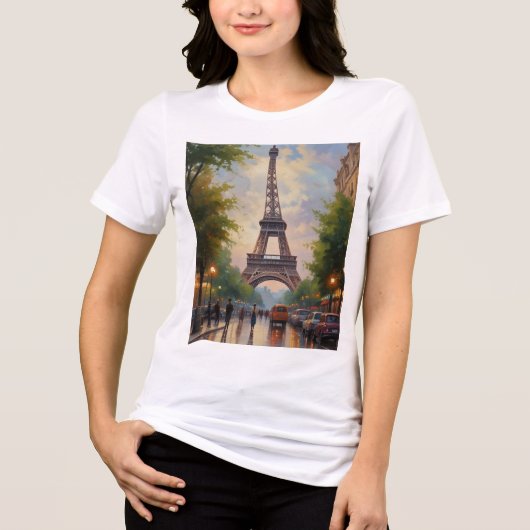 Eiffel Tower Paris Reis  Retro Art Tri-Blend Shirt (Voorkant)