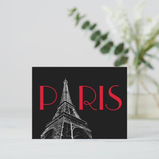 Eiffel Tower Paris Reizen Black White Red Pop Art Briefkaart (Staand voorkant)
