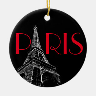 Eiffel Tower Paris Reizen Black White Red Pop Art Keramisch Ornament