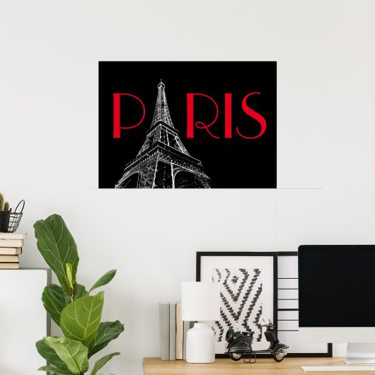Eiffel Tower Paris Reizen Black White Red Pop Art Poster (Thuiskantoor)