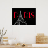 Eiffel Tower Paris Reizen Black White Red Pop Art Poster (Keuken)