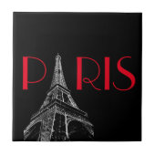 Eiffel Tower Paris Reizen Black White Red Pop Art Tegeltje (Voorkant)