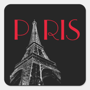 Eiffel Tower Paris Reizen Black White Red Pop Art Vierkante Sticker