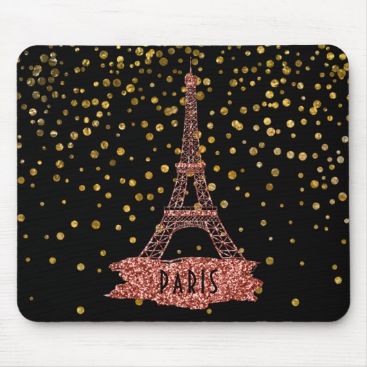 Eiffel Tower Paris | Roos Gold Glam Confetti Stipp Muismat (Voorkant)