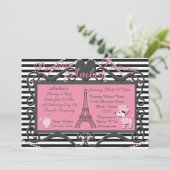 Eiffel Tower Paris Roze Podle Baby shower nodigt u Kaart (Staand voorkant)