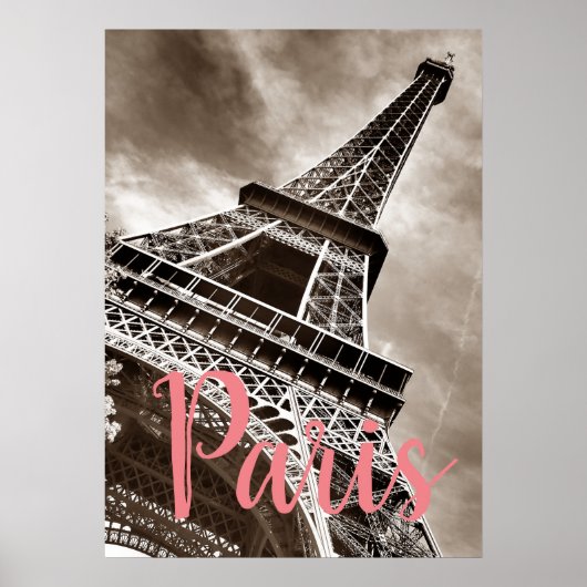 Eiffel Tower Paris Sepia Poster (Voorkant)
