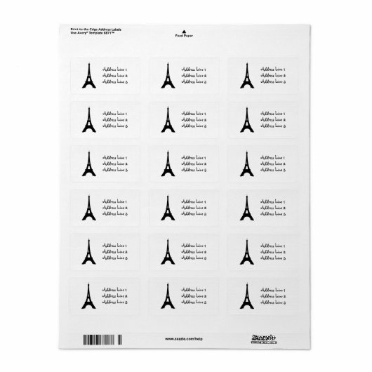 Eiffel Tower, Paris Silhouette Address Label (Full Sheet)