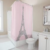 Eiffel Tower Paris Silver Pink Swarovski Crystals Douchegordijn (In situ)