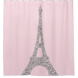Eiffel Tower Paris Silver Pink Swarovski Crystals Douchegordijn