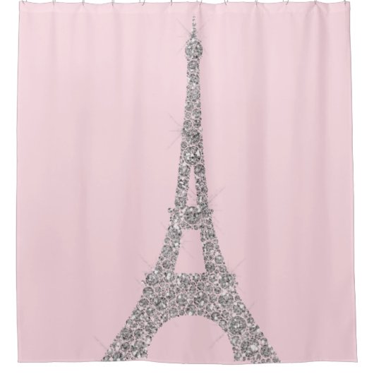 Eiffel Tower Paris Silver Pink Swarovski Crystals Douchegordijn (Voorkant)