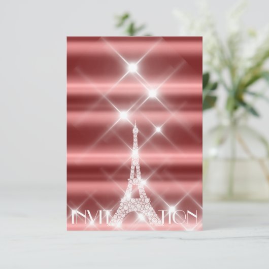 Eiffel Tower Paris Sparkly Stars Burgundy Diamond Kaart (Staand voorkant)