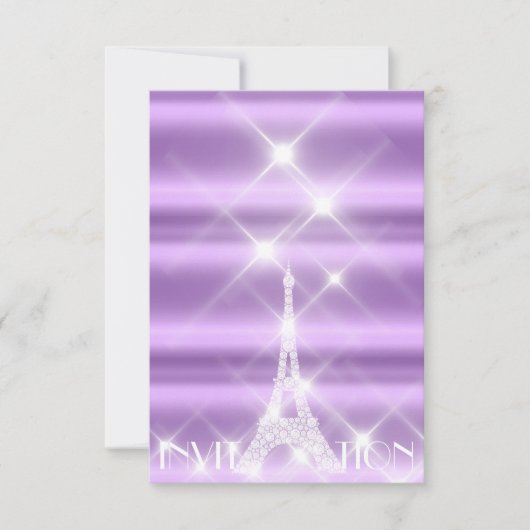 Eiffel Tower Paris Sparkly Stars Paars Diamond Kaart (Voorkant)