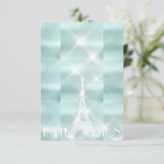 Eiffel Tower Paris Sparkly Stars Tiffany Diamond Kaart (Staand voorkant)