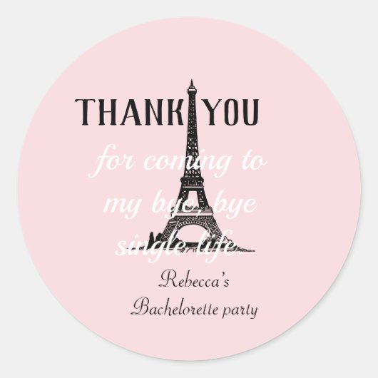 Eiffel Tower Paris Theme Bachelorette Party Bedank Ronde Sticker (Voorkant)
