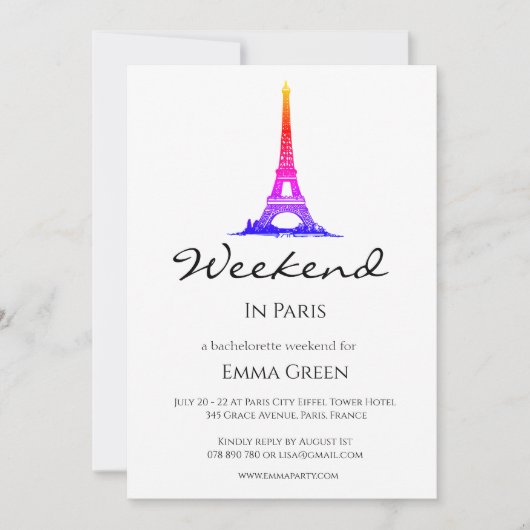 Eiffel Tower Paris | Uitnodiging Weekend Getaway (Voorkant)