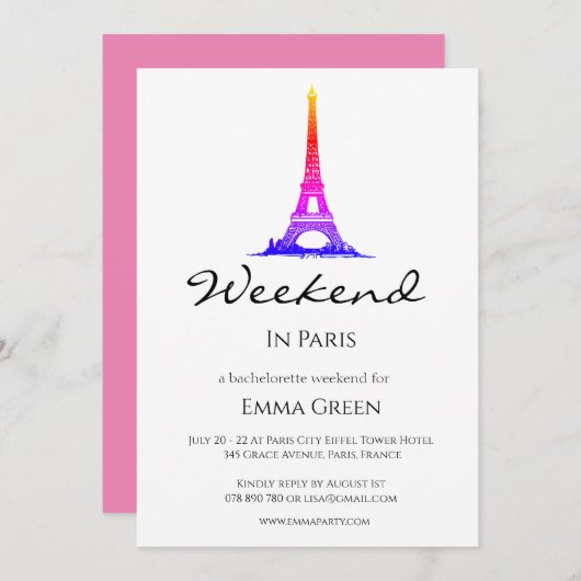 Eiffel Tower Paris | Uitnodiging Weekend Getaway (Voorkant / Achterkant)