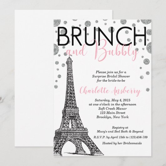 Eiffel Tower Paris Vrijgezellenfeest Brunch Uitnod Kaart (Voorkant / Achterkant)