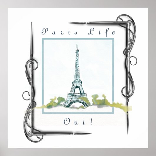 Eiffel Tower Paris Waterverf Victoriaans grens Poster (Voorkant)