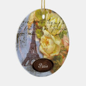 Eiffel Tower Paris Yellow Roses Kerstannament Keramisch Ornament (Rechts)